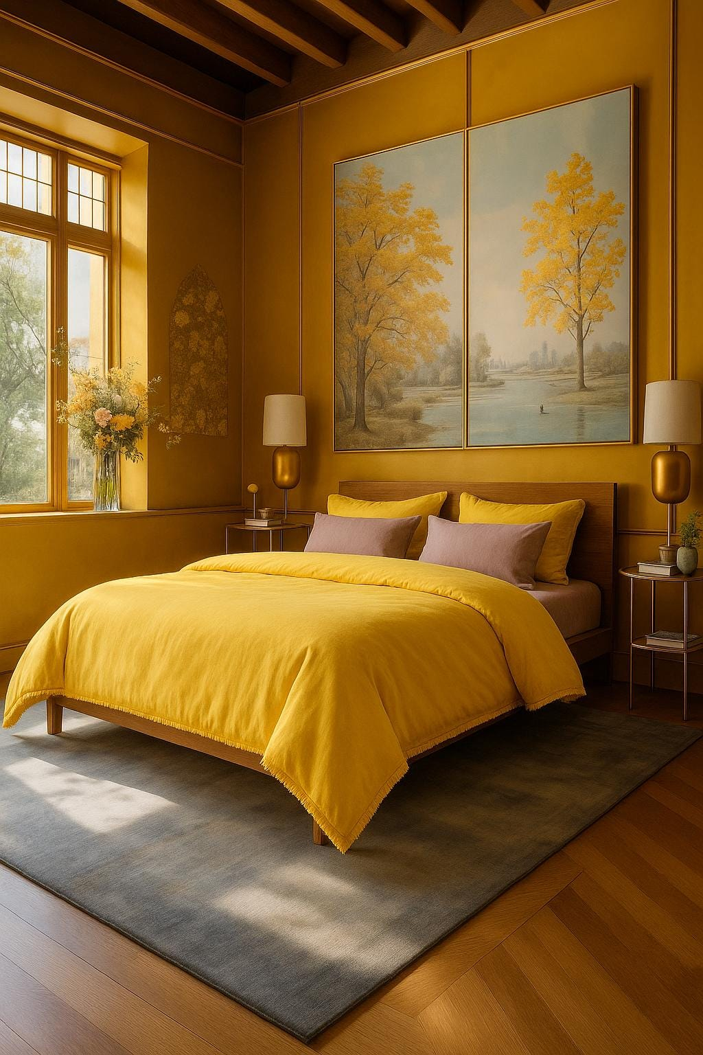 Pastel Yellow Solid Color Fringe Trim 4 Piece Cotton Bedding Set