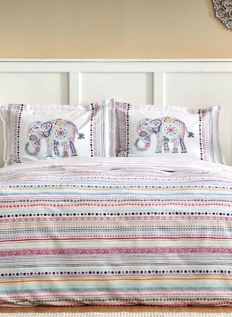 Multicolor Elephant Stripe Pattern 4 Piece Cotton Bedding Set